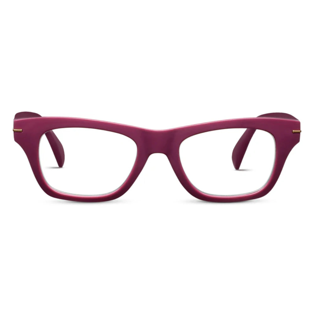 Blue light blocking eyeglasses with polycarbonate frames featuring spring hinges.