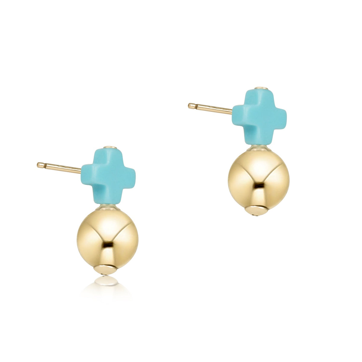 Small turquoise stud earring with classic gold finish