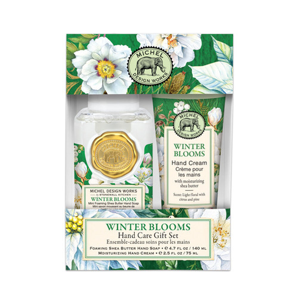 Hand Care Gift Set with a foamer bottle and hand cream tube in neutral tones.
