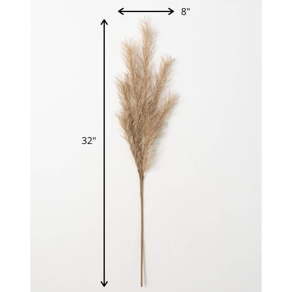 Champagne hanging grass spray with a full polyester fringe measuring eight inches wide by thirty-two inches long.