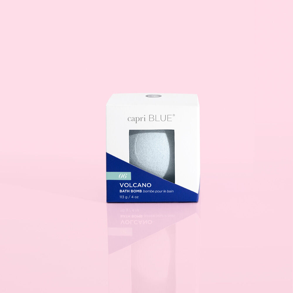 Capri Blue Volcano Bath Bomb in a white and blue box, 4 oz size.