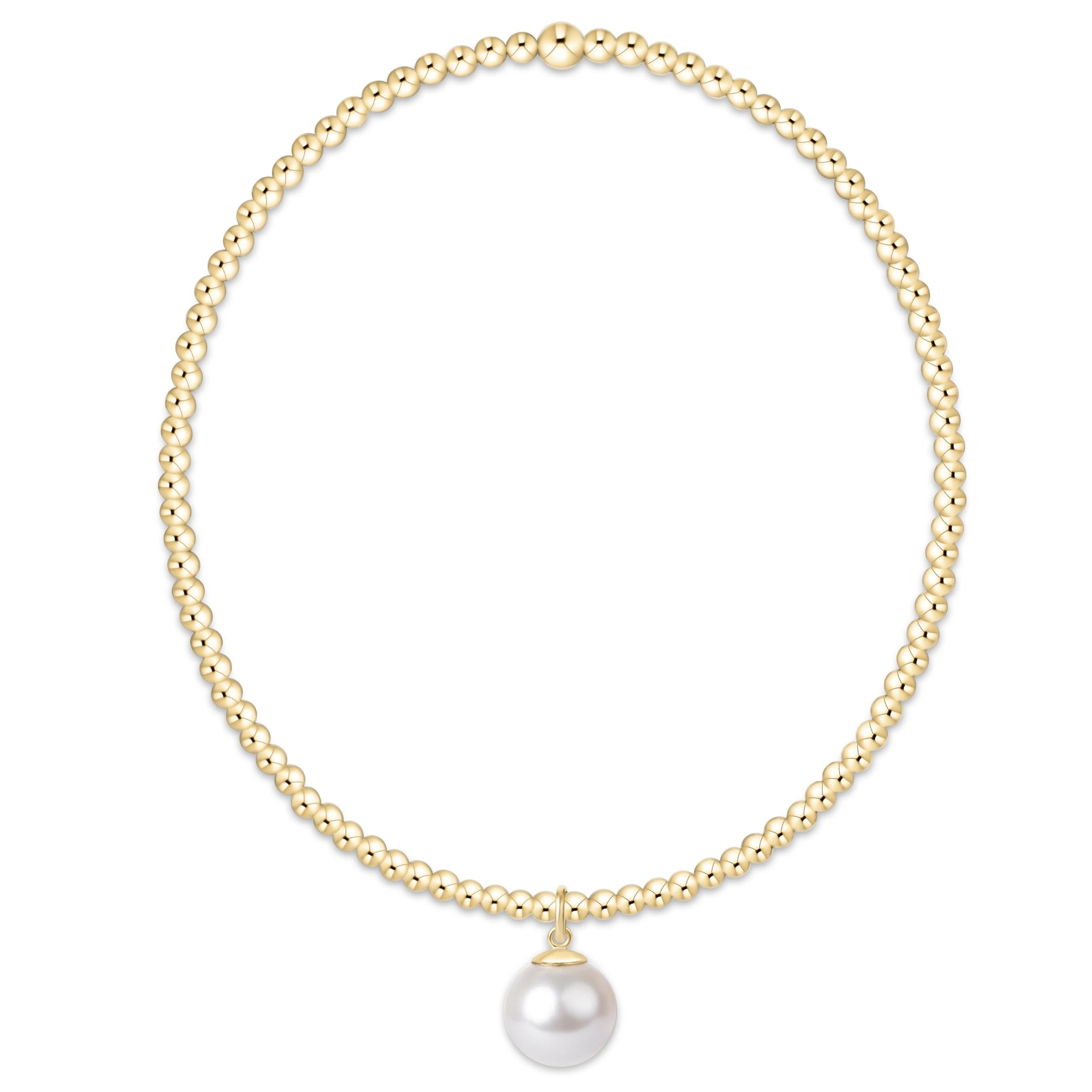 Classic Gold 2mm chain bracelet featuring an 8mm classic pearl charm.