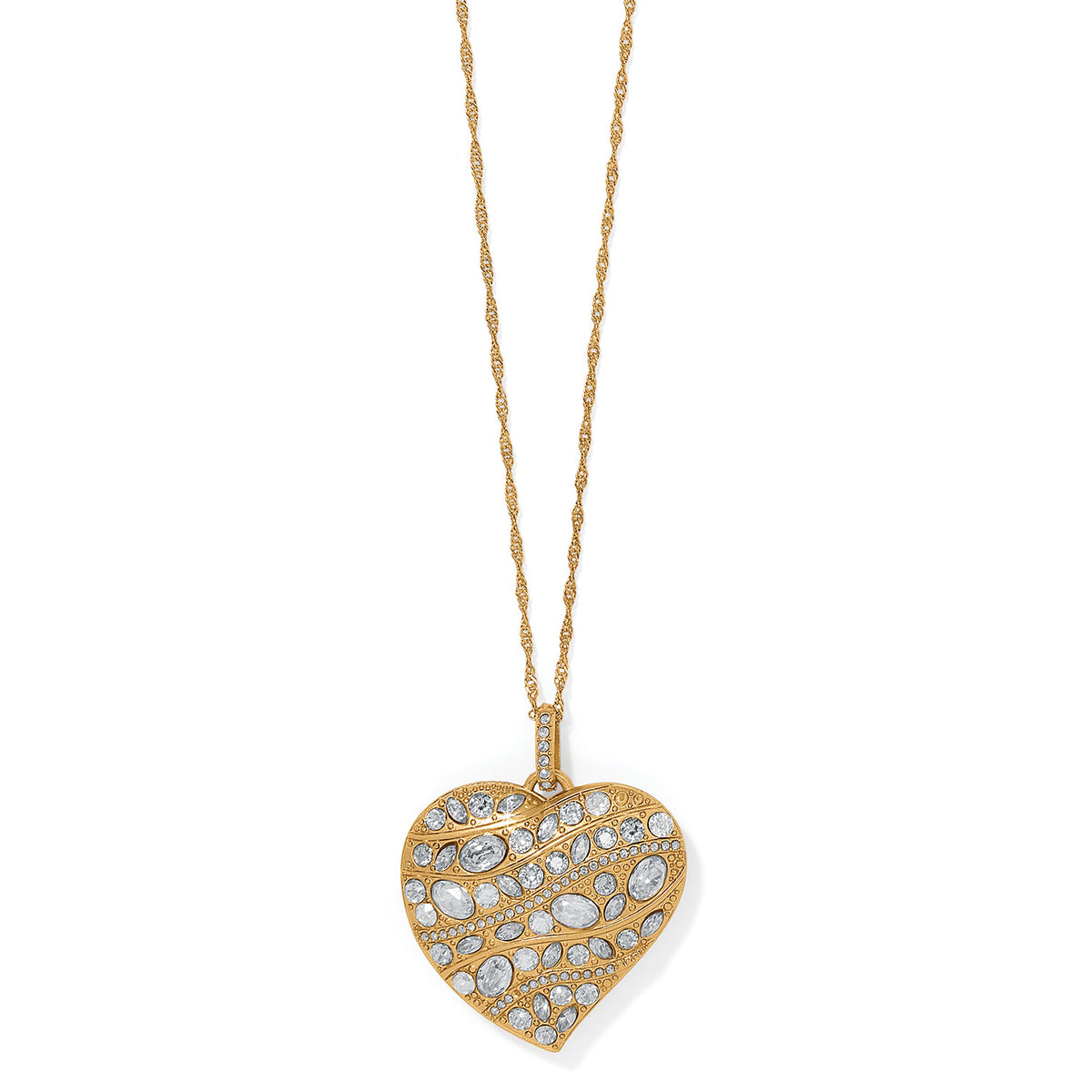 Gold plated adjustable convertible heart necklace with crystal pendant