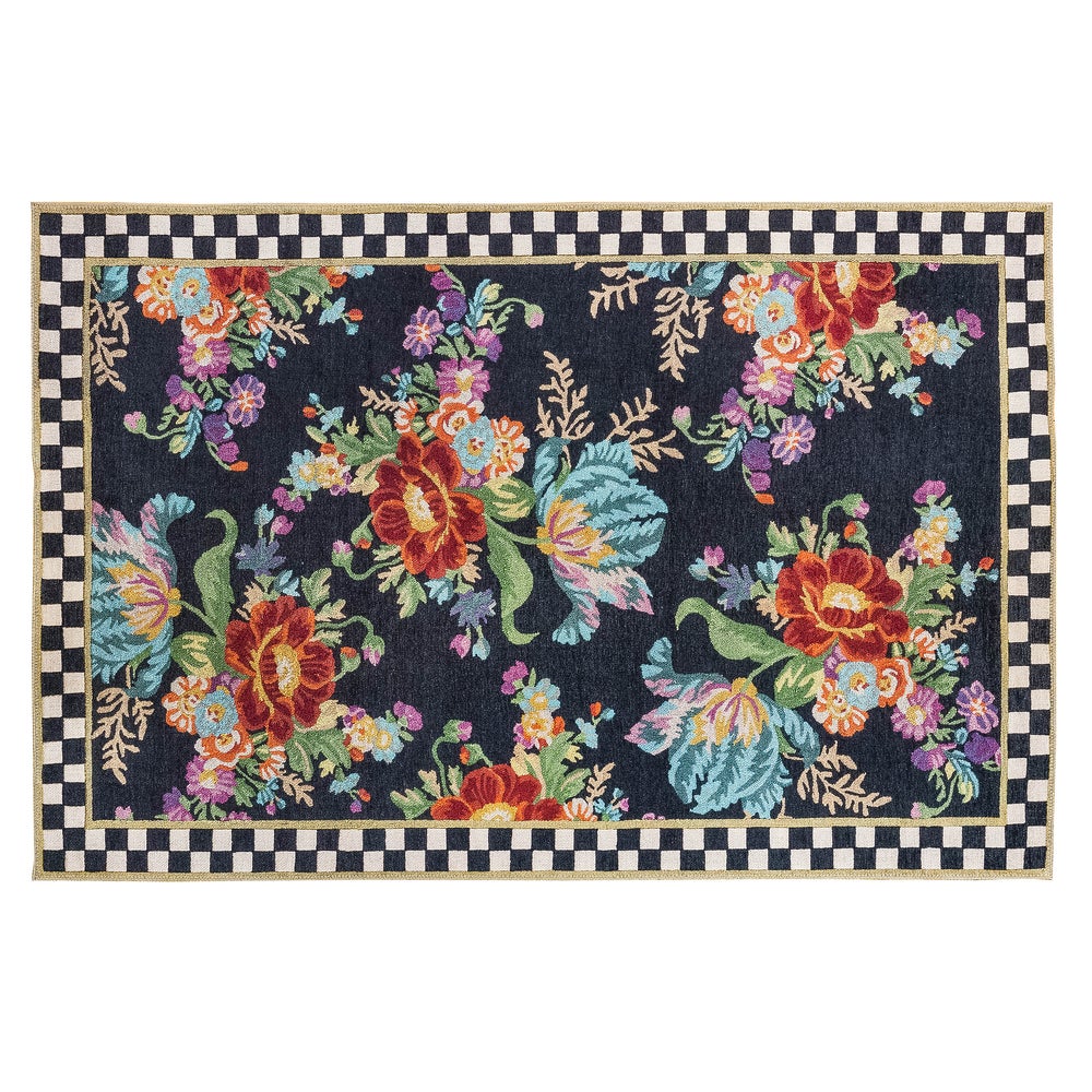 Washable Flower Market rug with floral print on light background