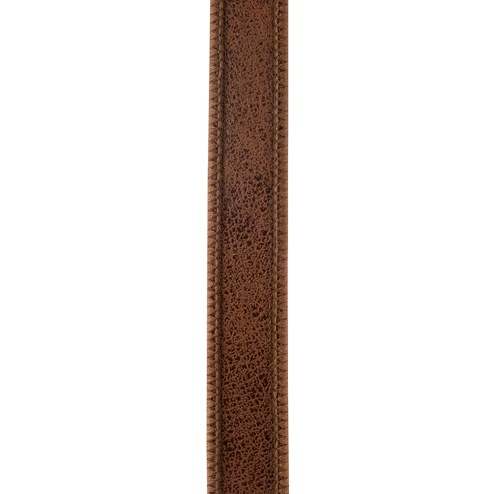 Brown leather deluxe two-sided ribbon with a textured finish and stitched wired edges.