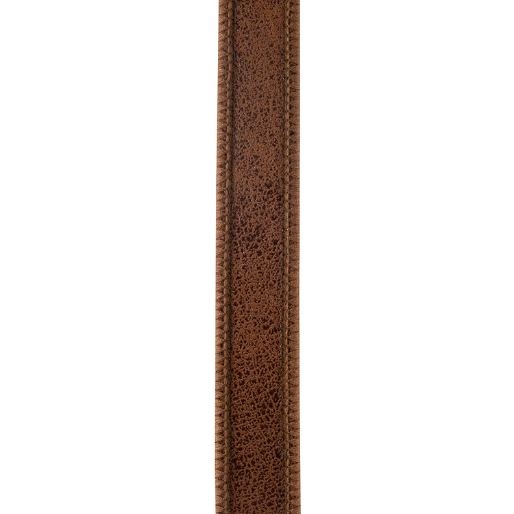 Brown leather deluxe two-sided ribbon with a textured finish and stitched wired edges.