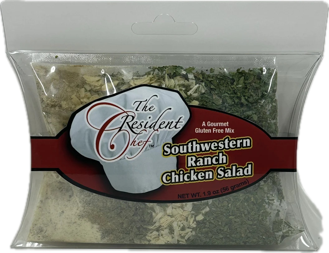 The Resident Chef Southwestern Ranch Chicken Salad mix in a 1.9 oz clear packet.