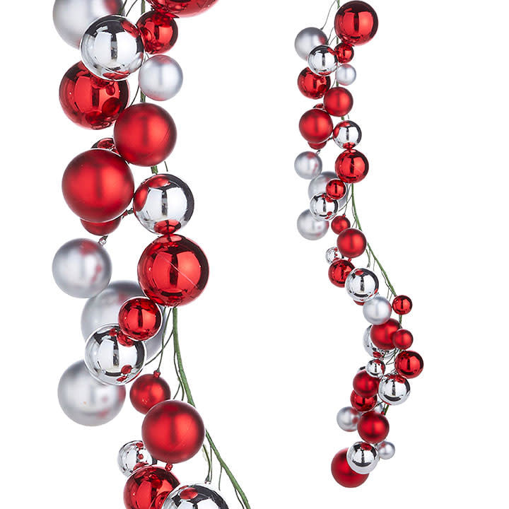 Four-foot red plastic garland with silver ball ornaments