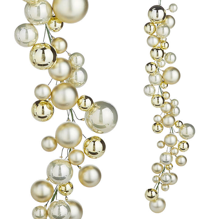 4-foot champagne-colored plastic ball garland for Christmas tree decoration.