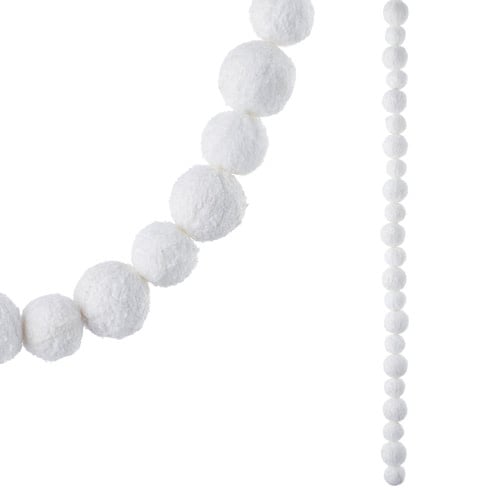 Four-foot polyester garland with fluffy white snowball shapes on a string.