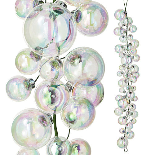 Four-foot iridescent ball garland featuring clear plastic ornaments on a green wire.