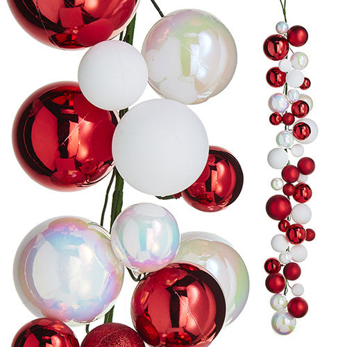 4-foot plastic garland featuring red, white, and iridescent spherical ornaments in a repeating pattern.
