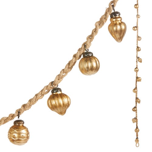 6-foot gold metal rope garland with glass ornaments