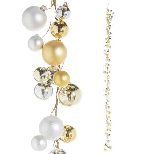 6-foot garland featuring shiny gold and silver plastic balls arranged in a continuous strand.