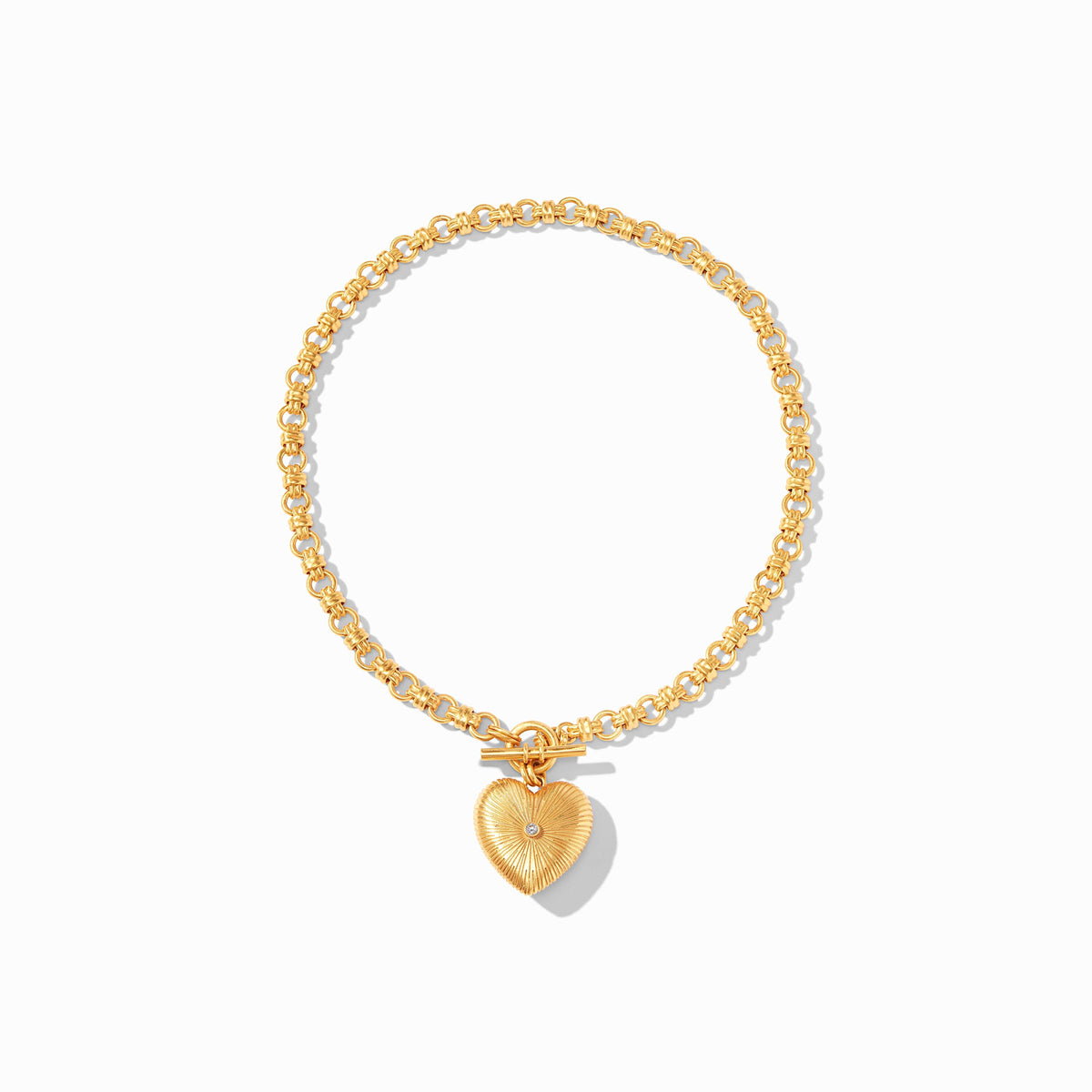 Gold cubic zirconia heart pendant necklace on an 18-inch chain