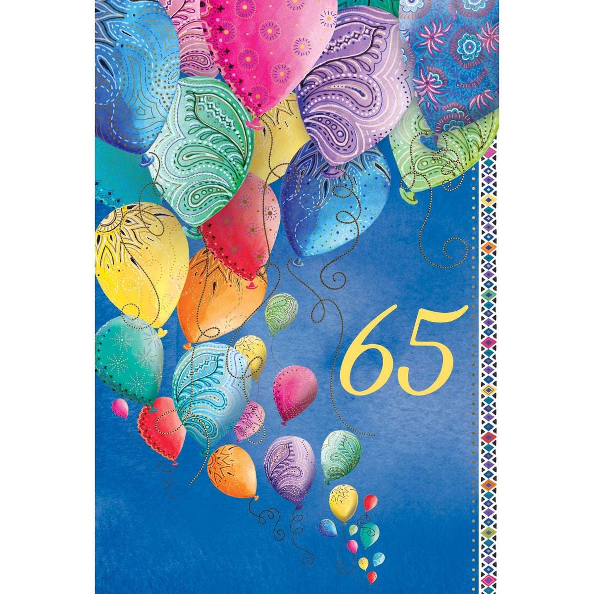 Two Twenty Two foil birthday card with embossed text reading '65' inside and 'and getting better every year!' outside.