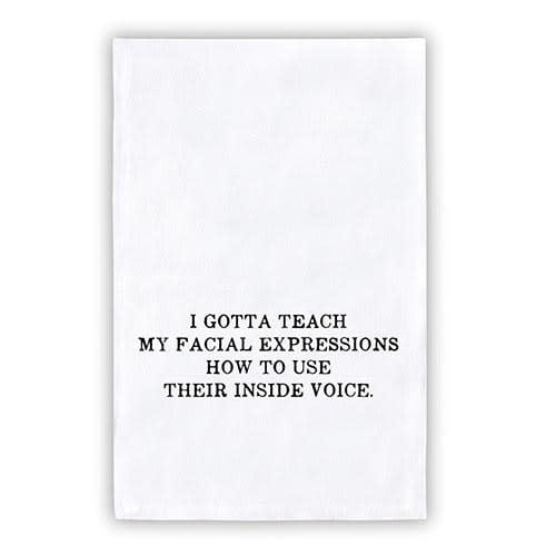 Face to Face Thirsty Boy towel made of white cotton with a playful boy face graphic.