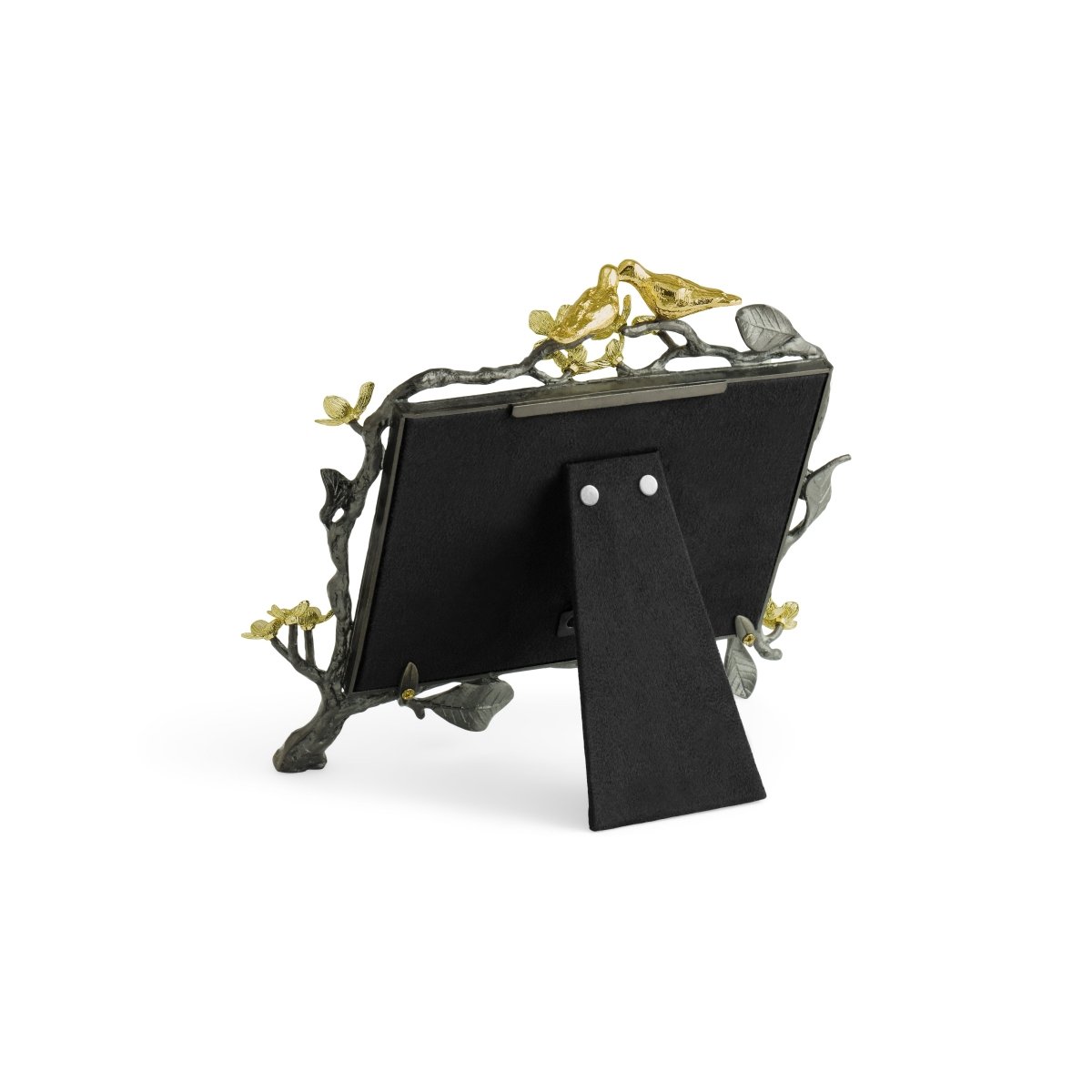Oxidized goldtone frame with white enamel finish holding a 5x7 photo