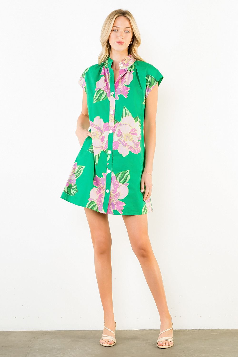 Ayla Short Sleeve Floral Print Button Up Dress