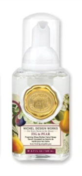Michel Design Works Fig & Pear Mini Foaming Shea Butter Hand Soap in a clear pump bottle.