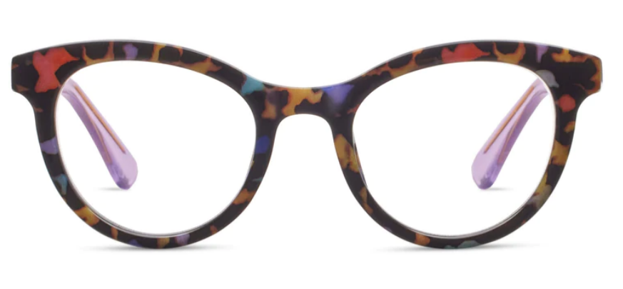 Tribeca eyeglasses with wire core-colored temples and a patterned cat-eye silhouette.