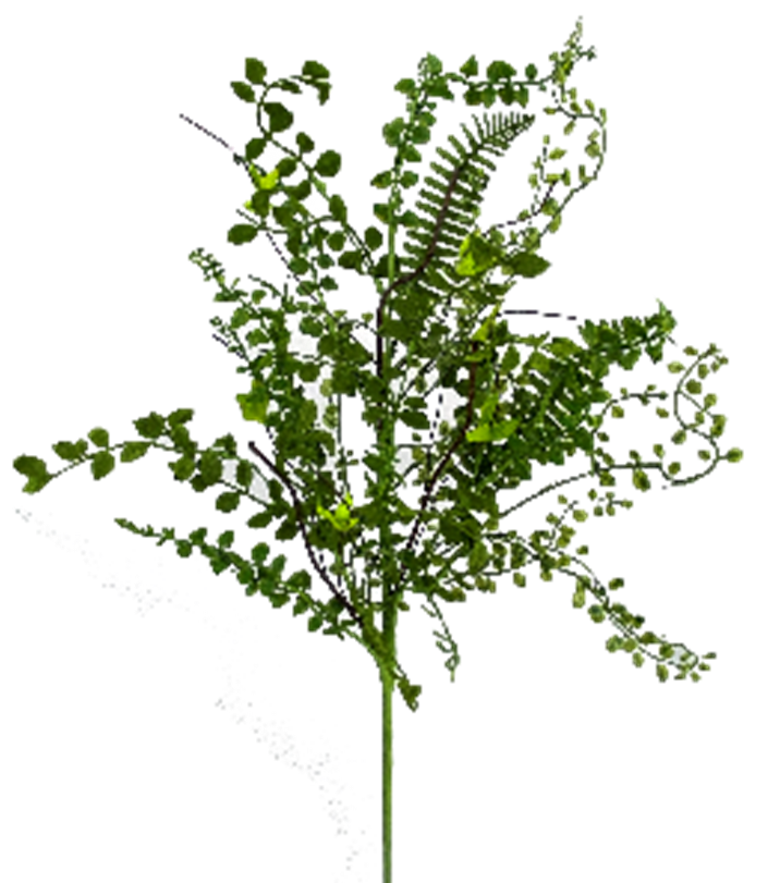 Mix Lvs Fern Spray artificial fern with green foliage on a black stand.
