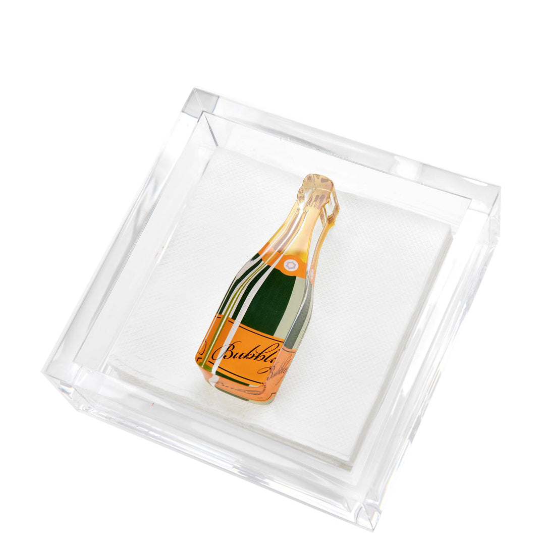 Square cocktail napkin holder with a solid geometric silhouette.
