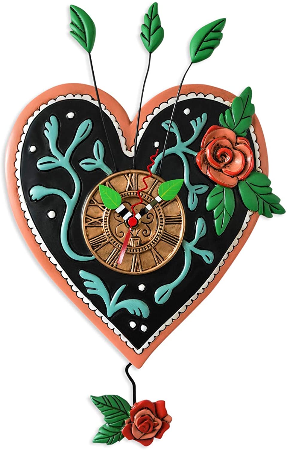 Love Always wall clock with hand-painted leaf-shaped hands on a light background.