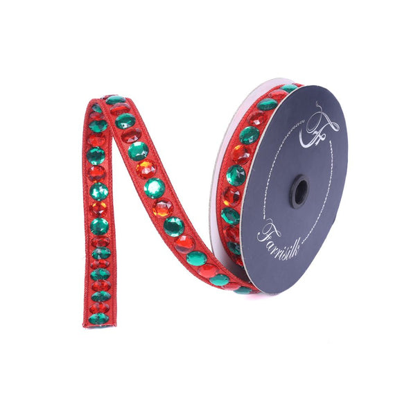 Emerald green ribbon with red wired edge trim forming a gumdrop garland shape.