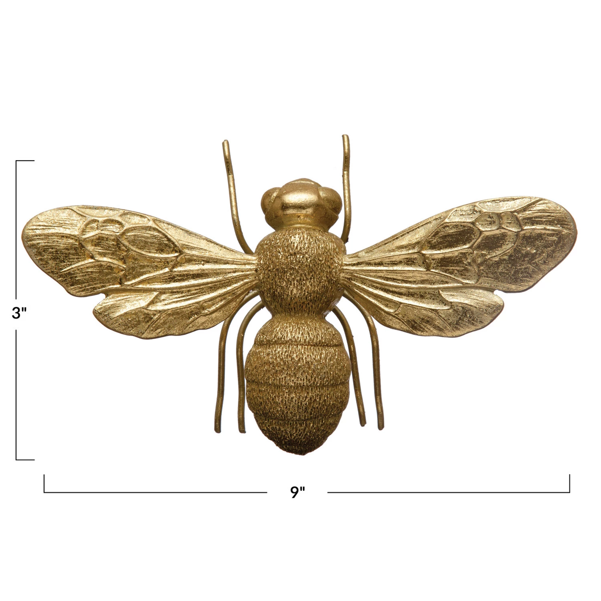 Gold-finish resin bee figurine with pewter accents on a black background.