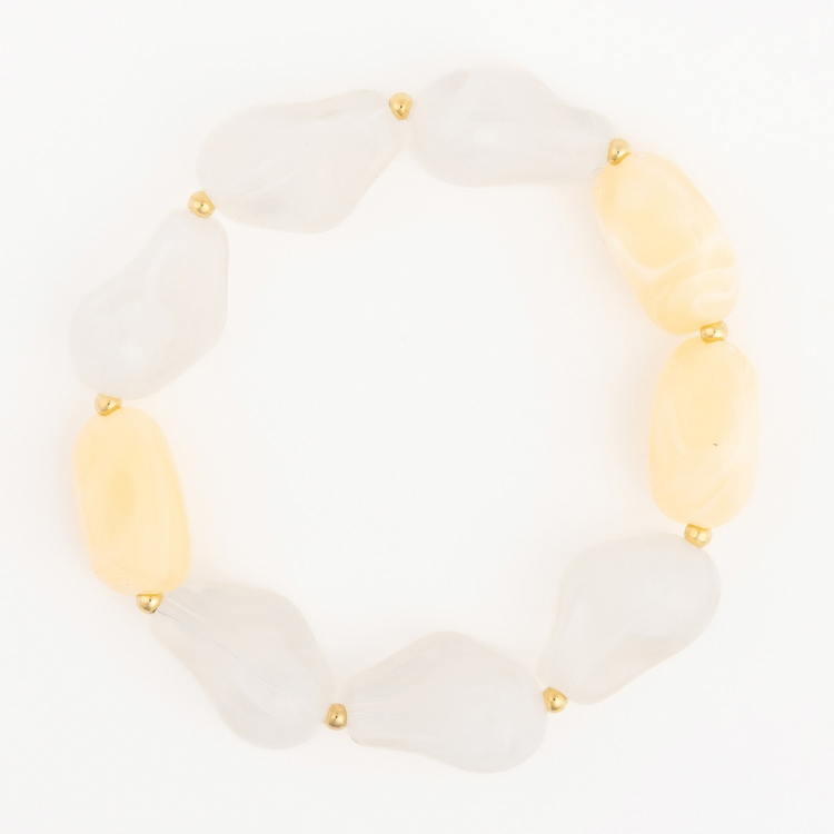 Cami Bracelet featuring large, irregular frosted white and pale yellow beads with gold accents.