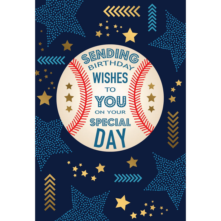 Baseball stars birthday card with foil accents