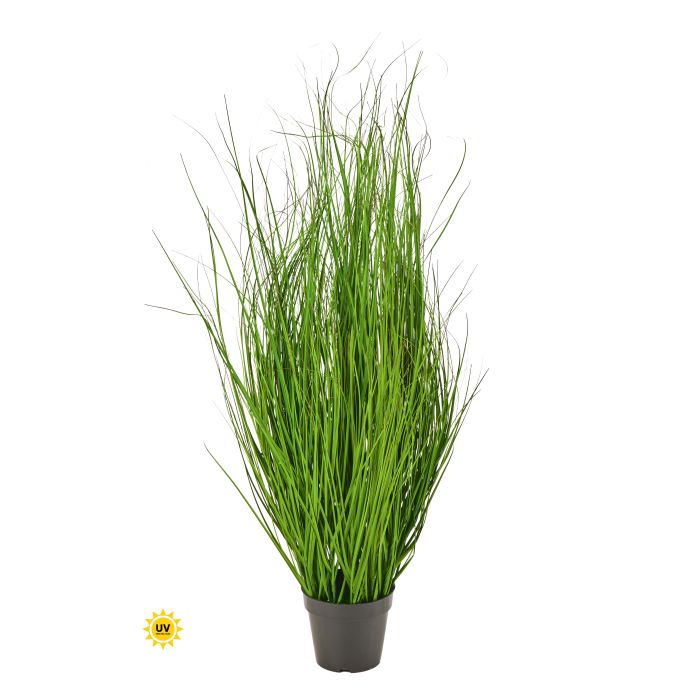 Artificial UV-treated fountain grass with delicate green blades in a natural botanical silhouette.