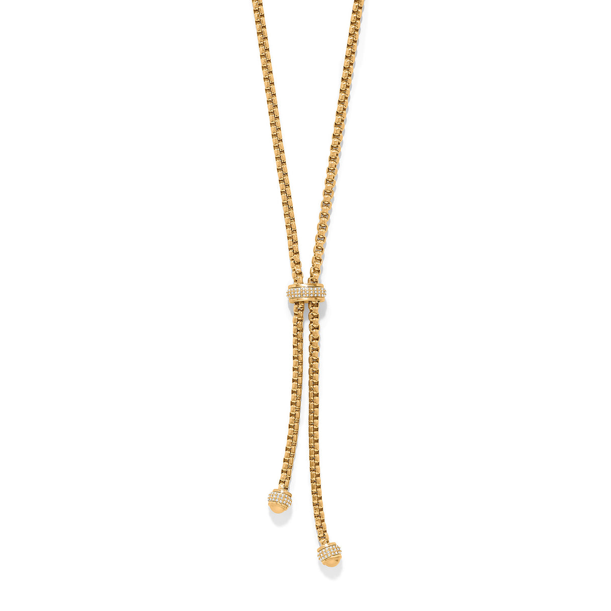 Adjustable Meridian Solis Y necklace featuring a pendant with fine quality crystals on an adjustable chain.