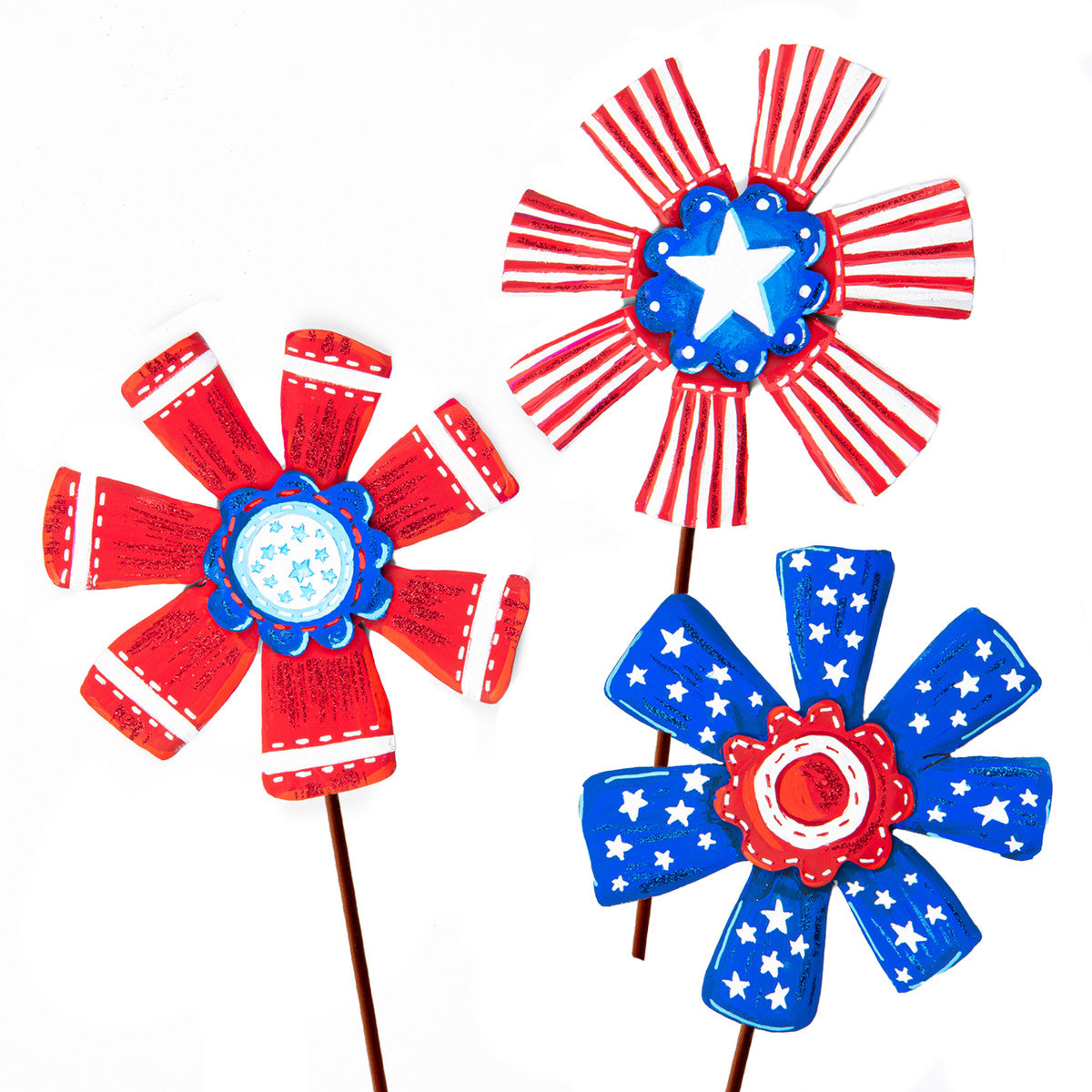 Ribbon Flowers decorative stake with hanging floral ribbon accents in a natural finish.
