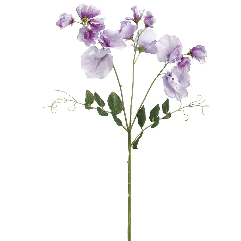 Artificial Sweetpea spray with green polyethylene leaves on a 26-inch stem.