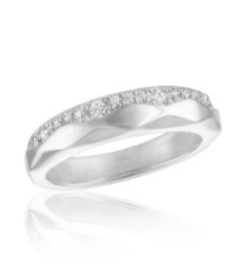 CZ Wavy Contour Stack Ring in silver plating with a row of cubic zirconia stones.