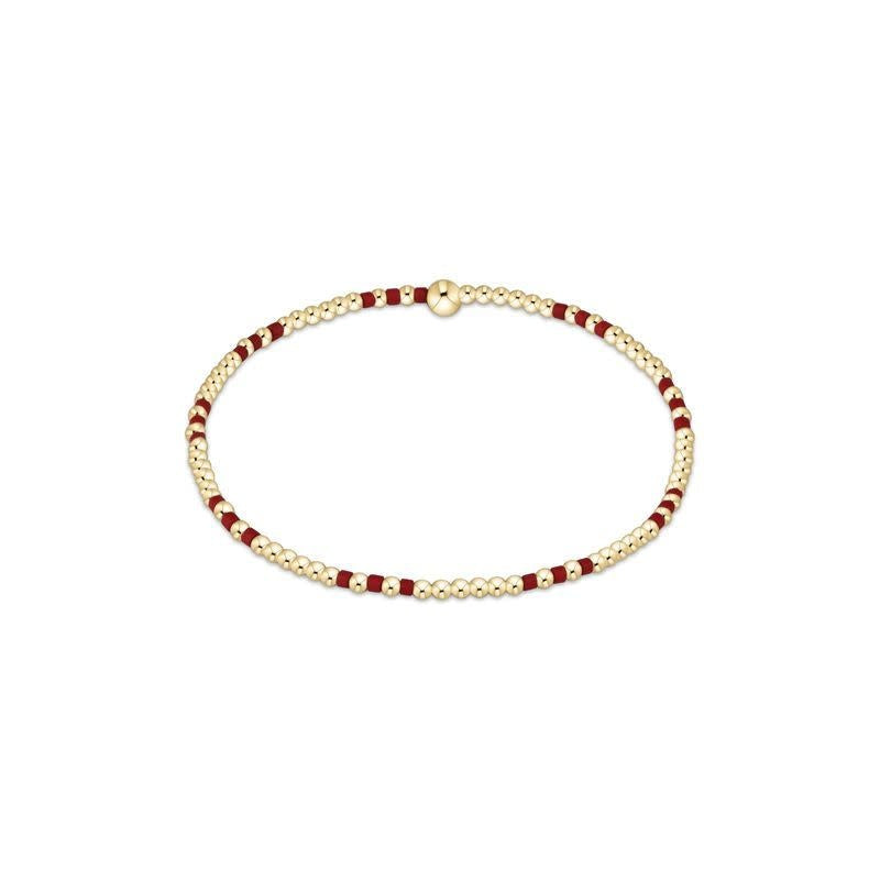 Gameday Hope Joy bracelet with gold-filled beads in crimson seed bead pattern on elastic