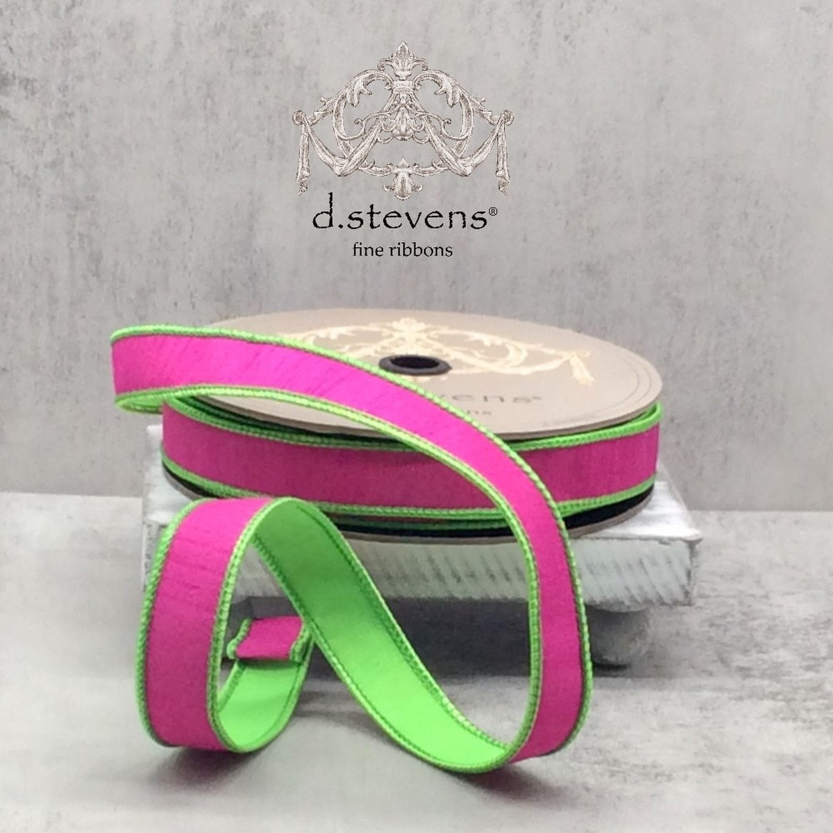 One-inch wide double-sided dupion ribbon in a solid color with a subtle sheen.