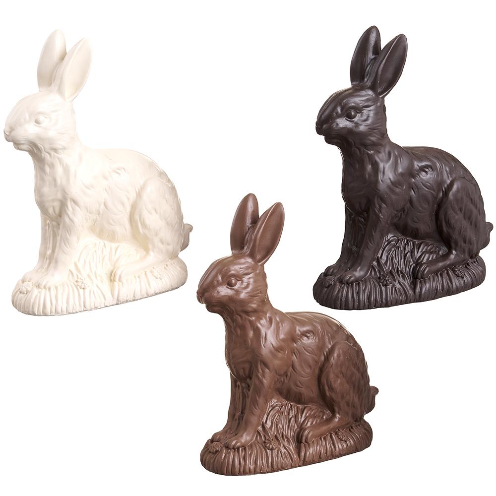 Resin chocolate bunny figurine with painted brown finish