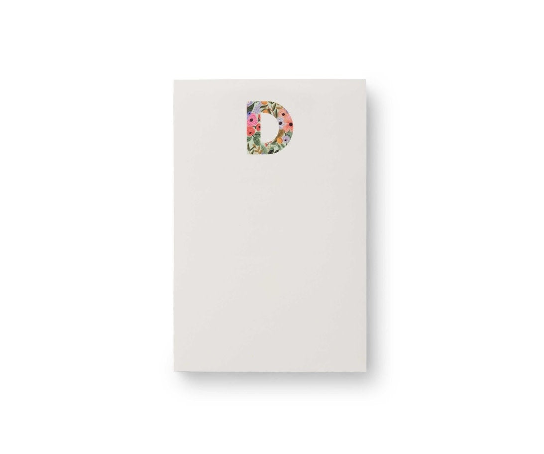 Garden Party monogram notepad with tear-off sheets in a floral pattern.