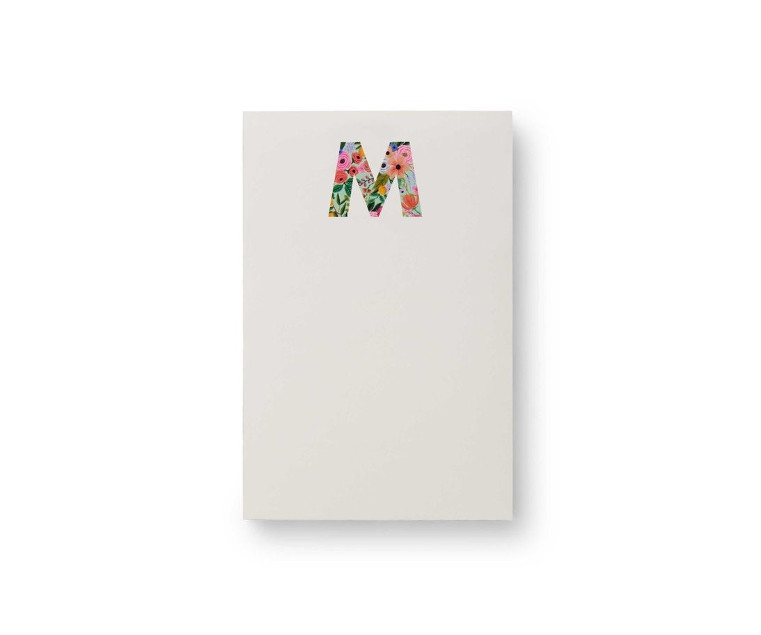 Garden Party monogram notepad with tear-off sheets in a floral pattern