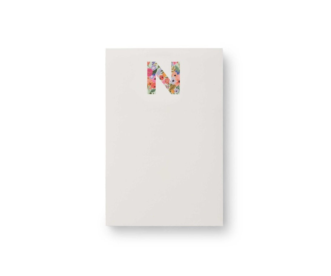 Garden Party monogram notepad with tear-off sheets in a floral pattern