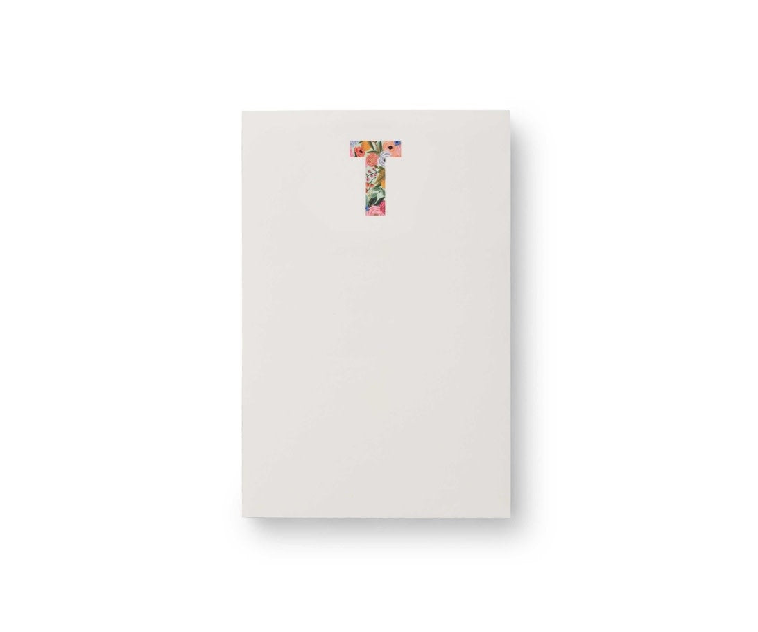 Garden Party monogram notepad with tear-off sheets in a floral pattern.
