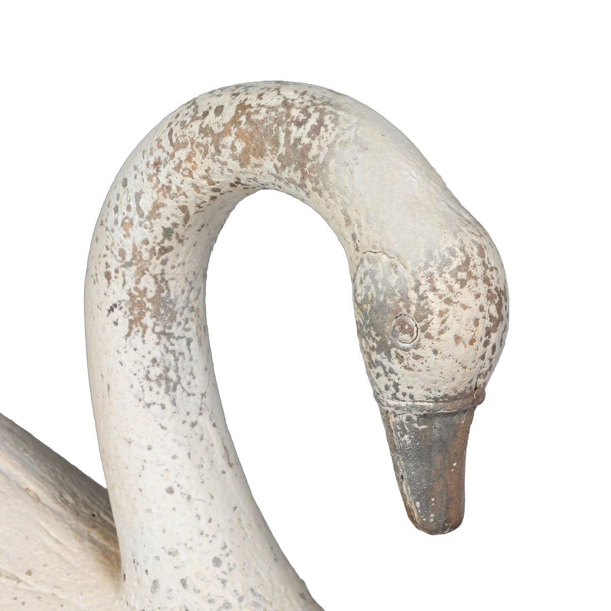 White magnesium oxide garden swan sculpture with classic curved neck standing on a flat base.