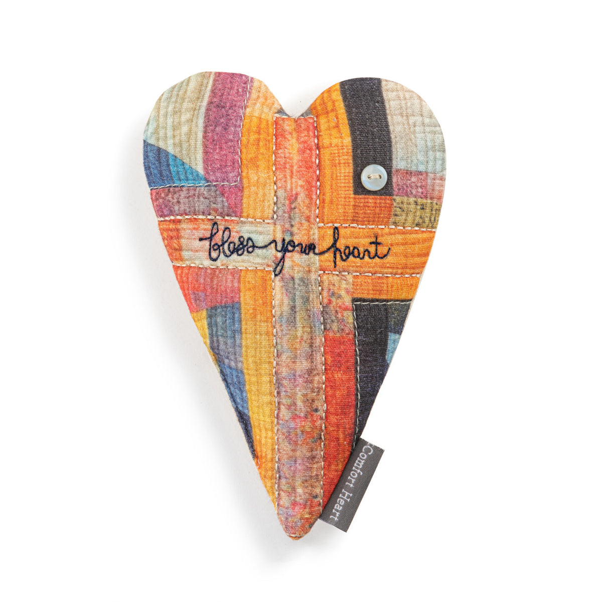 Comfort Heart plush toy in cream cotton with polyester fiberfill stuffing and bead accents.