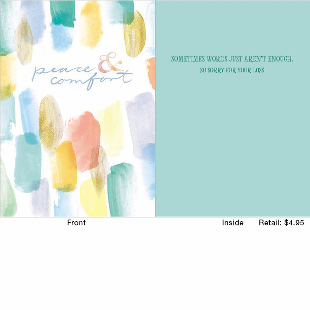 White sympathy card with black text reading 'Sometimes words just aren't enough' on a plain background.