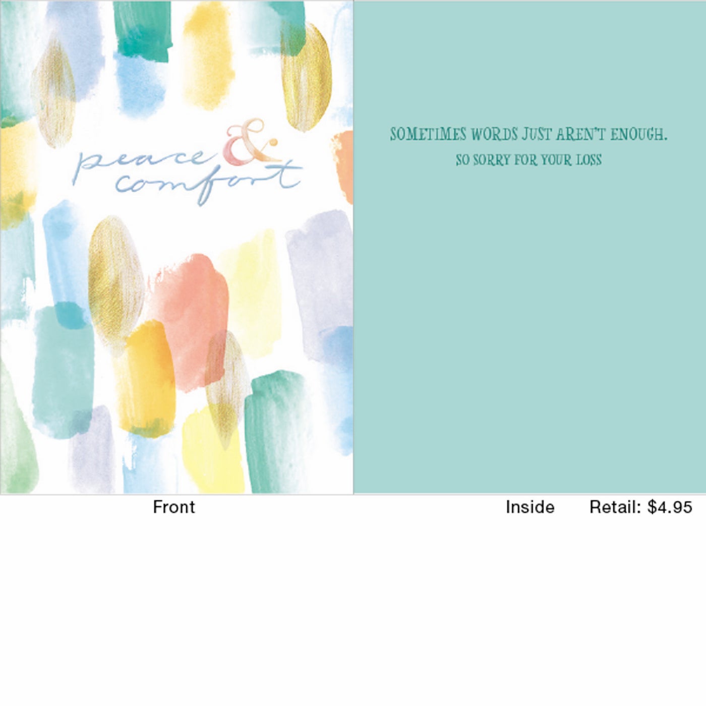 White sympathy card with black text reading 'Sometimes words just aren't enough' on a plain background.