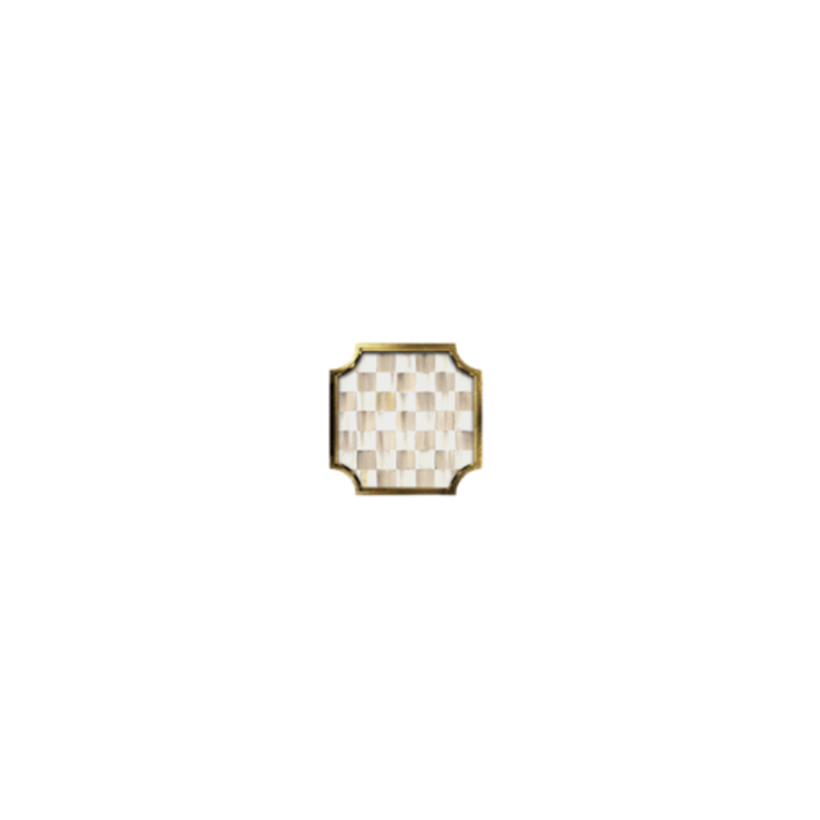 Square stackable trinket tray with a checkered pattern and gold leaf gallery edges.