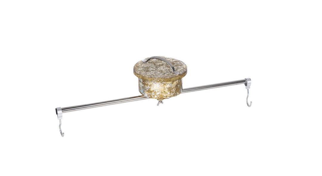 20-inch rotating rod with a gold-flecked central motor housing and two silver hanging hooks.